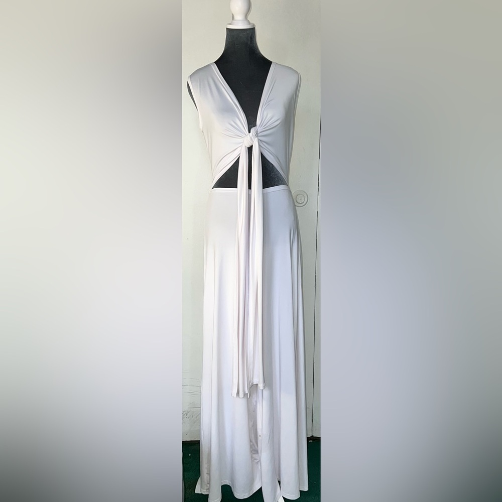 Women’s Sexy Summer White V neck Maxi style Jumper Wide Leg Size L